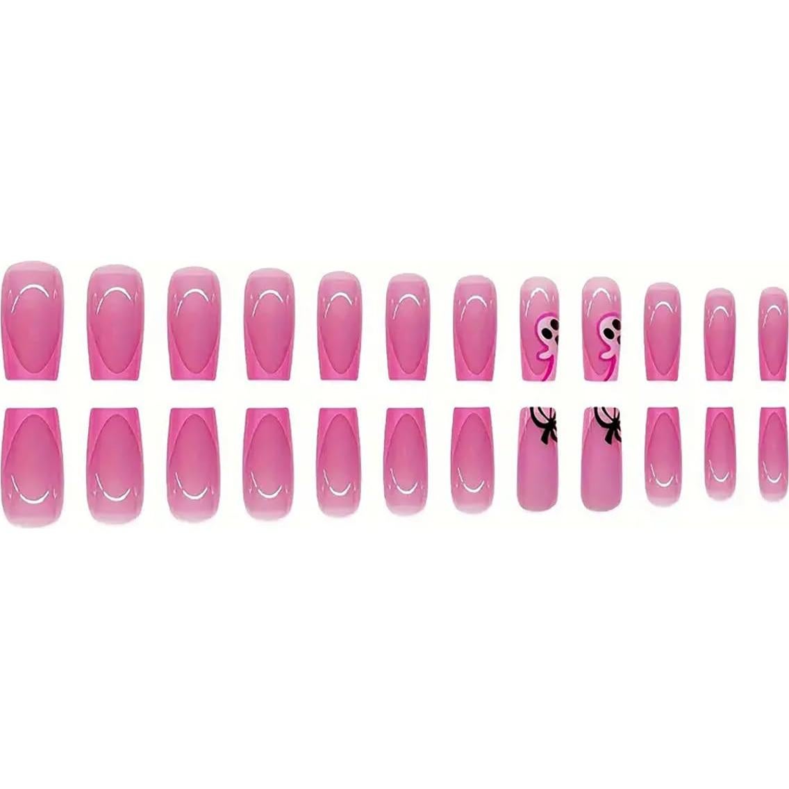 24 Uñas Postizas Cortas Halloween Rosa Fantasmas FDSQHSA