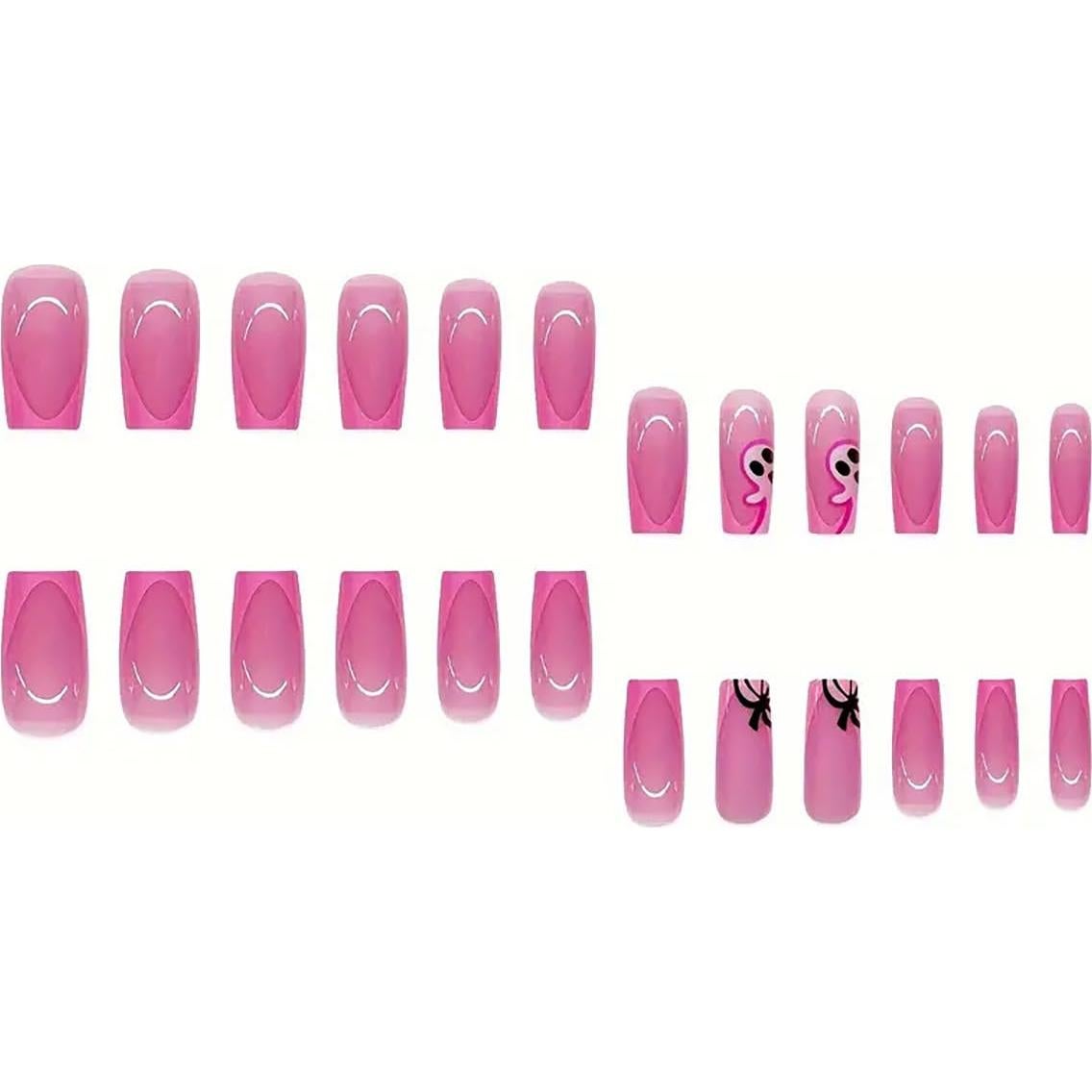 24 Uñas Postizas Cortas Halloween Rosa Fantasmas FDSQHSA