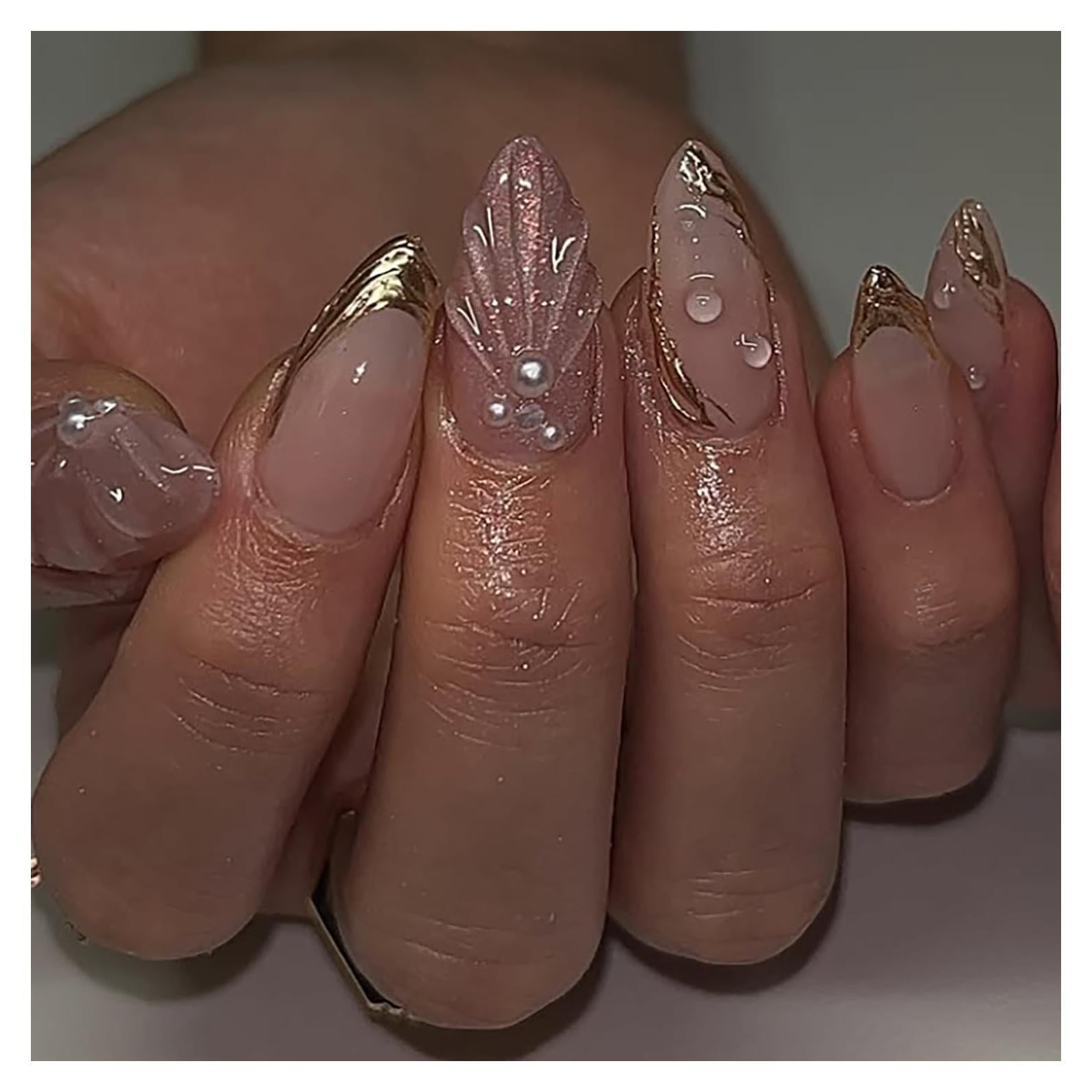 Uñas Postizas Almendra Brillantes Mtruil - 24 Pcs