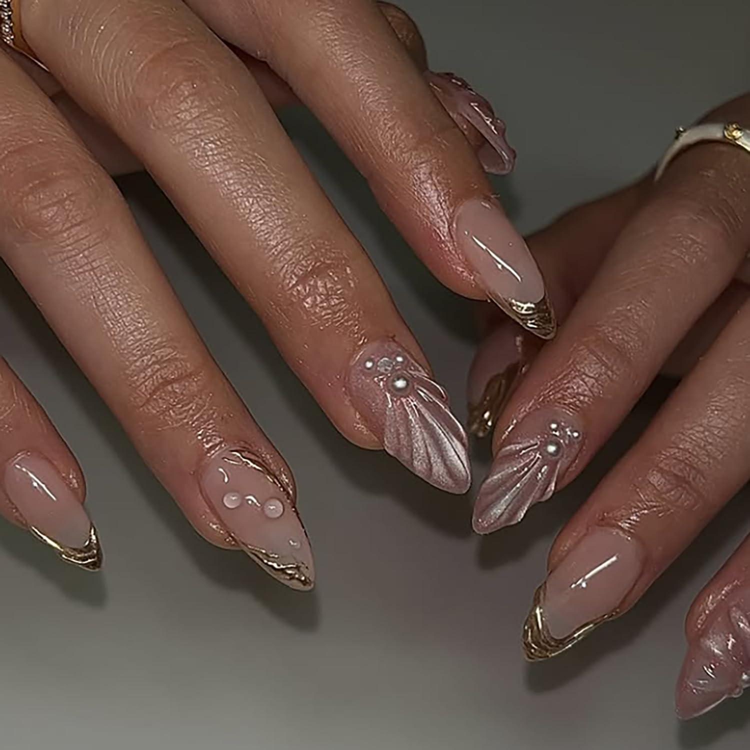 Uñas Postizas Almendra Brillantes Mtruil - 24 Pcs