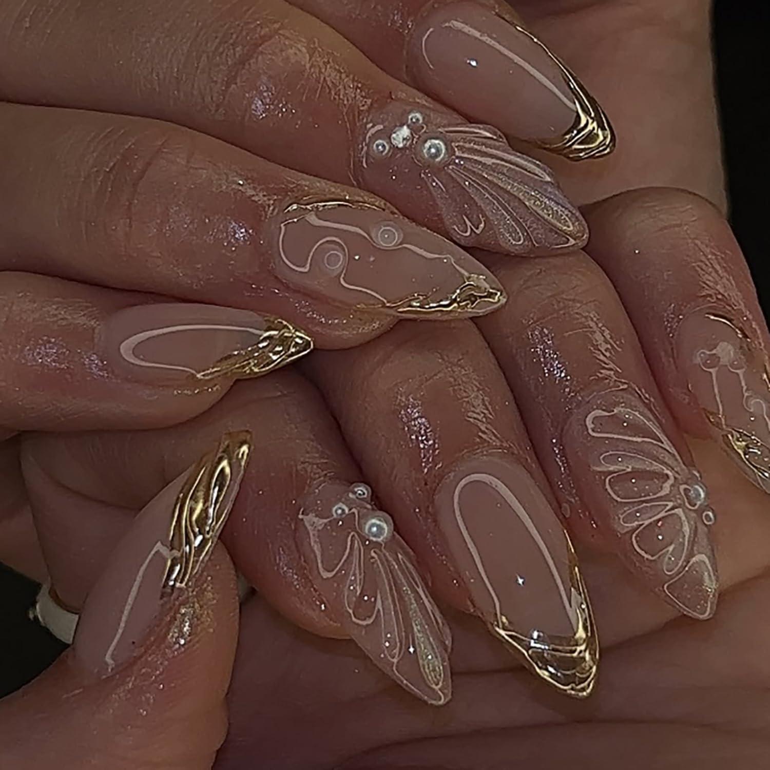 Uñas Postizas Almendra Brillantes Mtruil - 24 Pcs