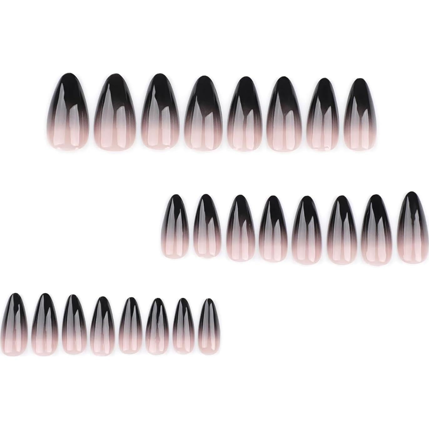 Uñas Postizas Cortas Negras FJSMTOPl 24 Pcs Almendra