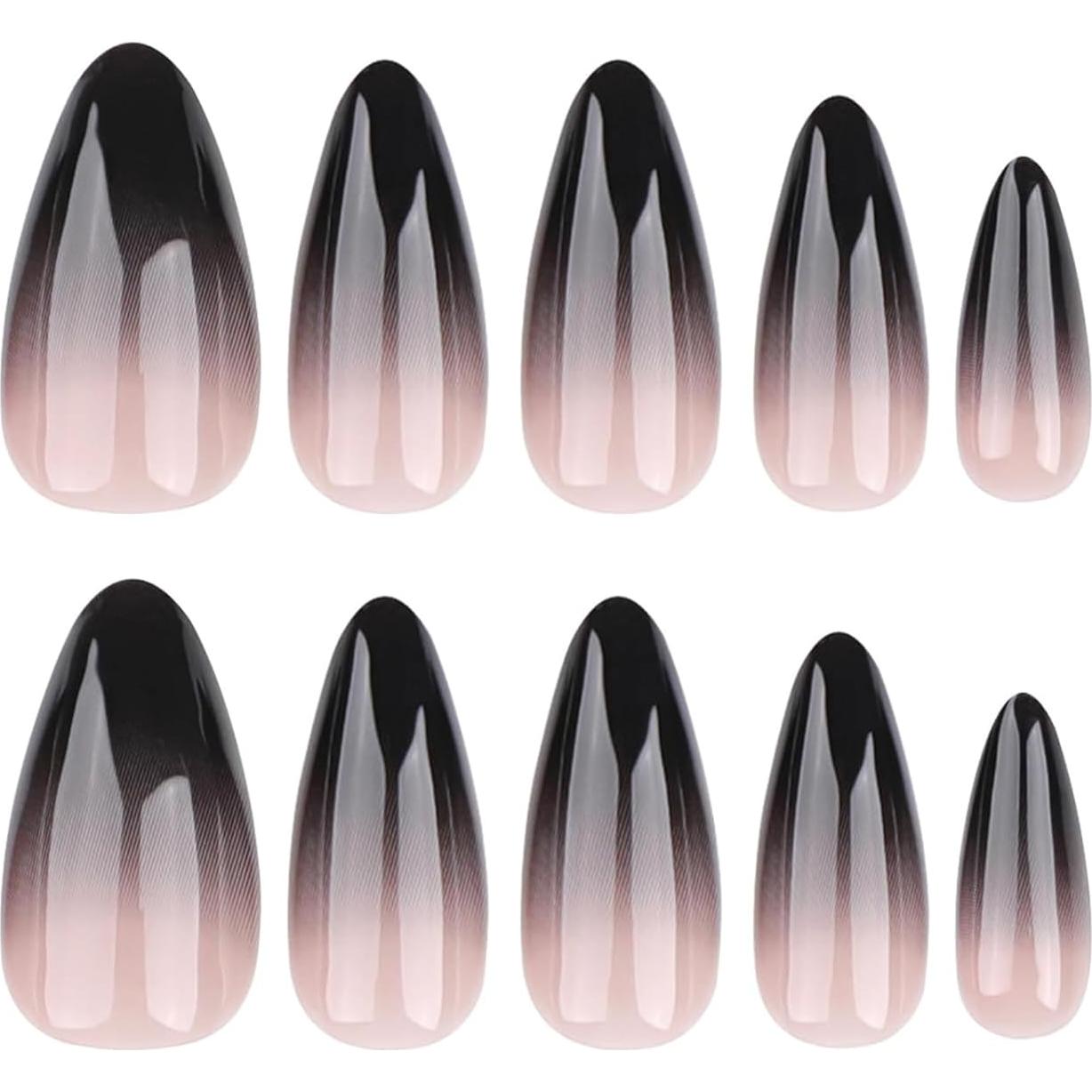 Uñas Postizas Cortas Negras FJSMTOPl 24 Pcs Almendra