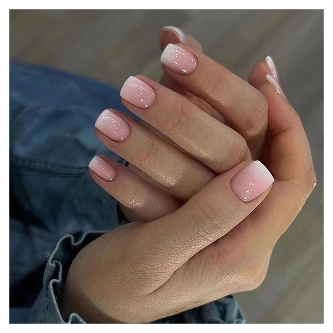 Uñas Postizas Cortas Ombre Rosa Yivaiks 24 Pcs Acrílicas