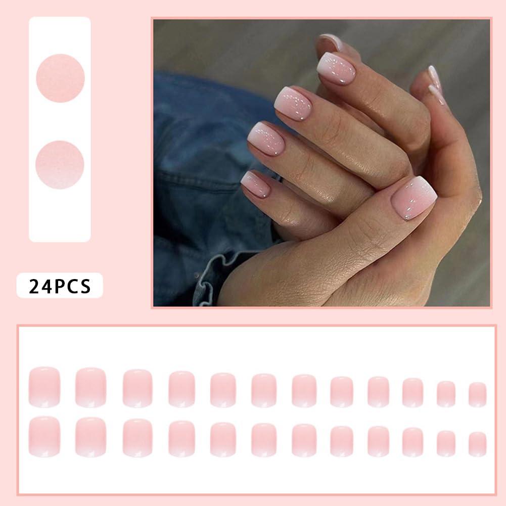 Uñas Postizas Cortas Ombre Rosa Yivaiks 24 Pcs Acrílicas