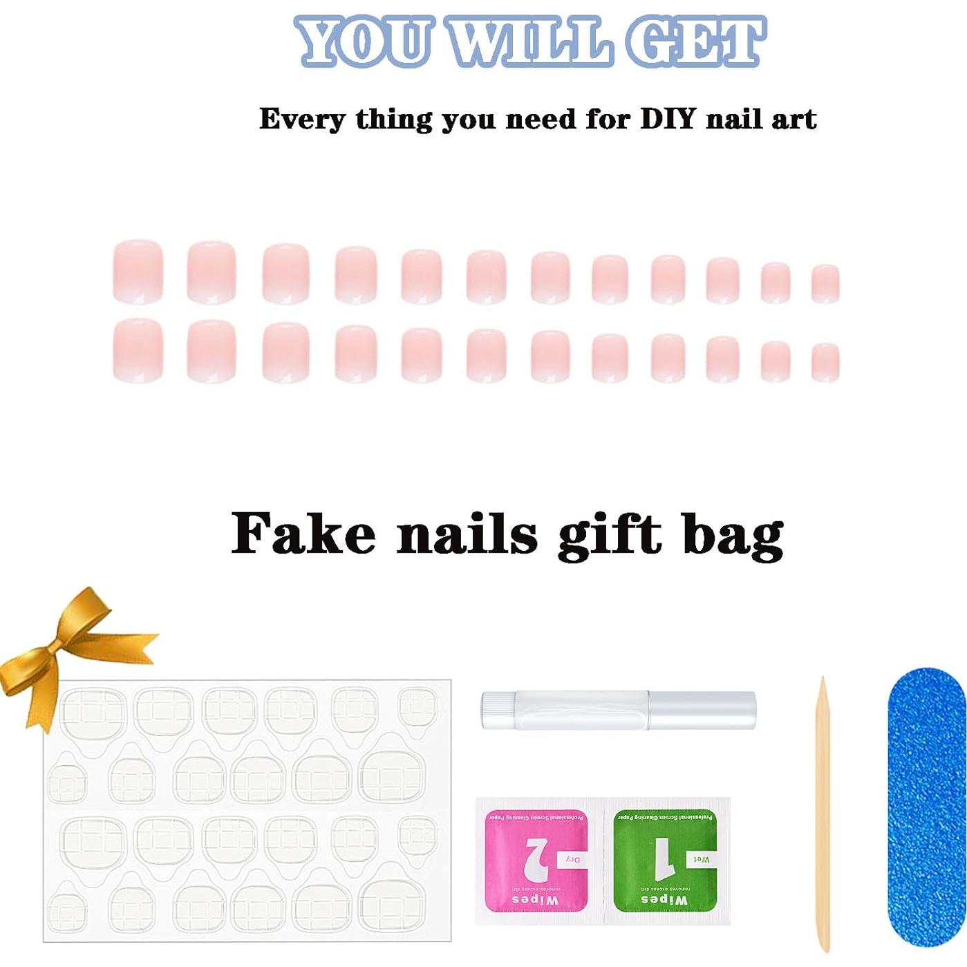 Uñas Postizas Cortas Ombre Rosa Yivaiks 24 Pcs Acrílicas