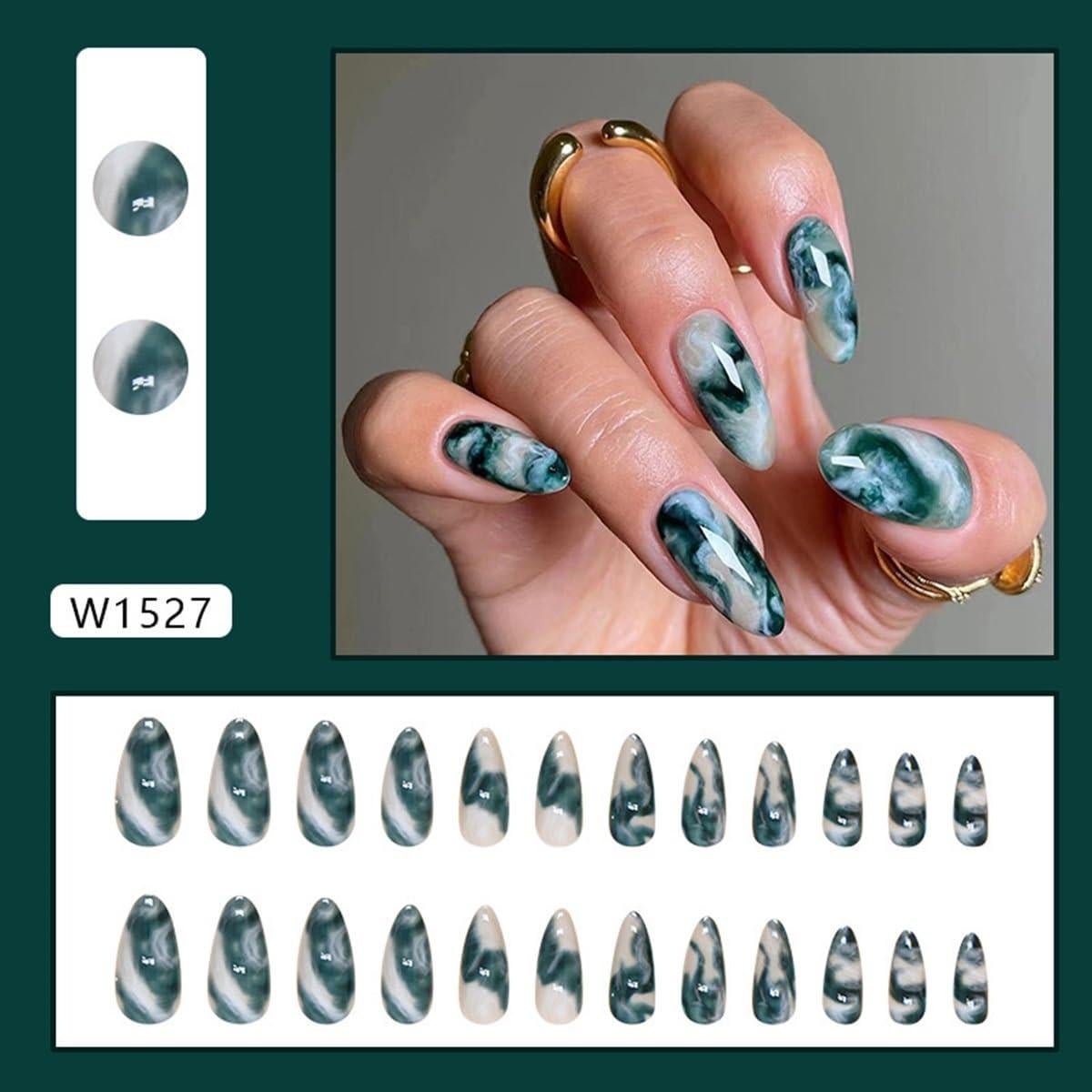 Uñas Postizas de Almendra Ombre Verde CTTHNBD 24 Pcs