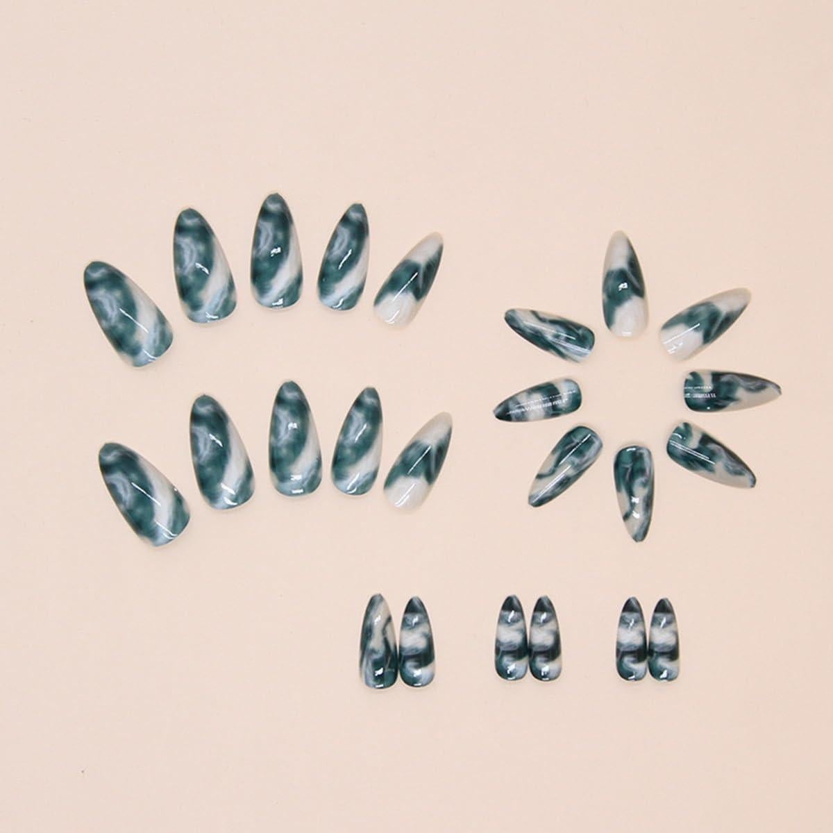 Uñas Postizas de Almendra Ombre Verde CTTHNBD 24 Pcs