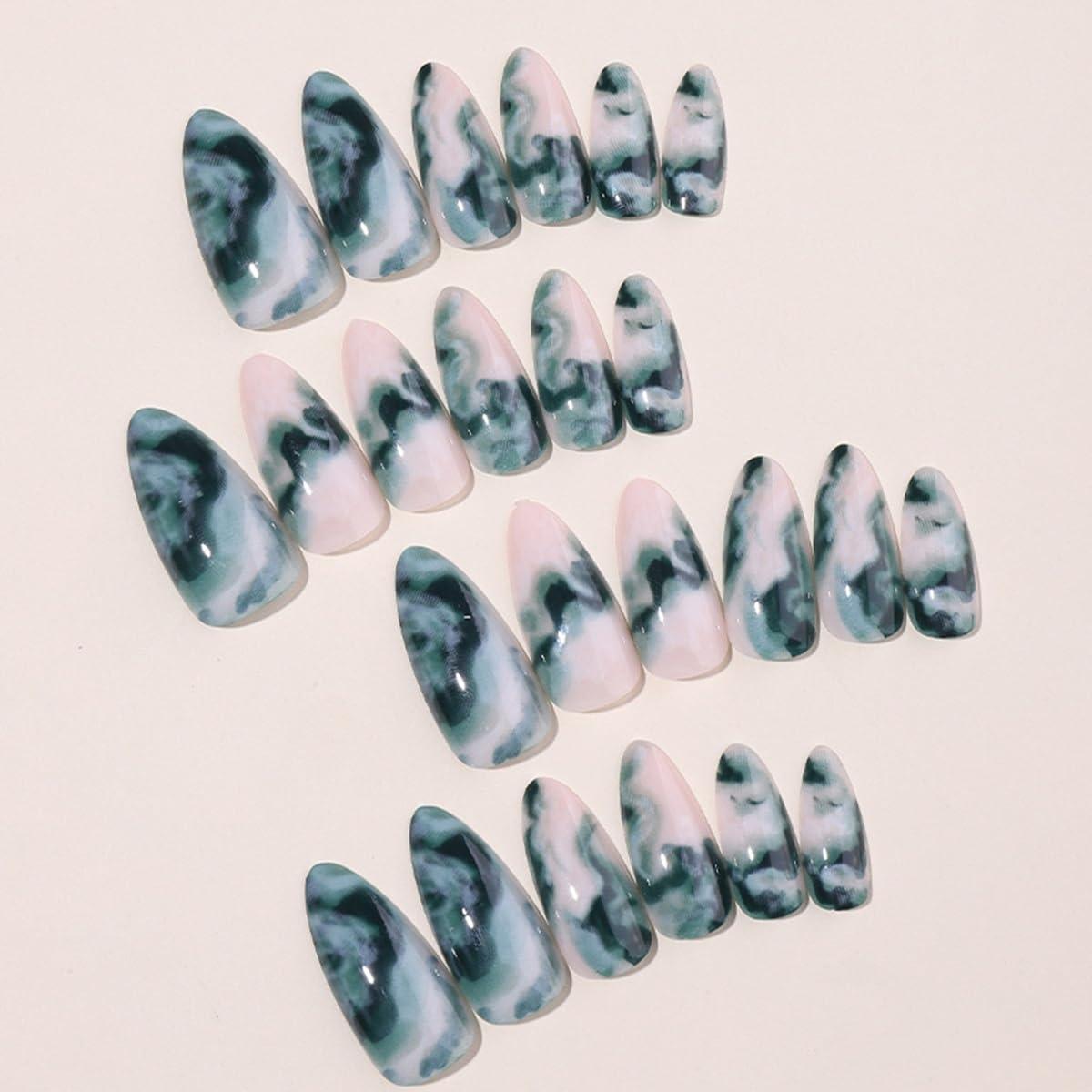 Uñas Postizas de Almendra Ombre Verde CTTHNBD 24 Pcs