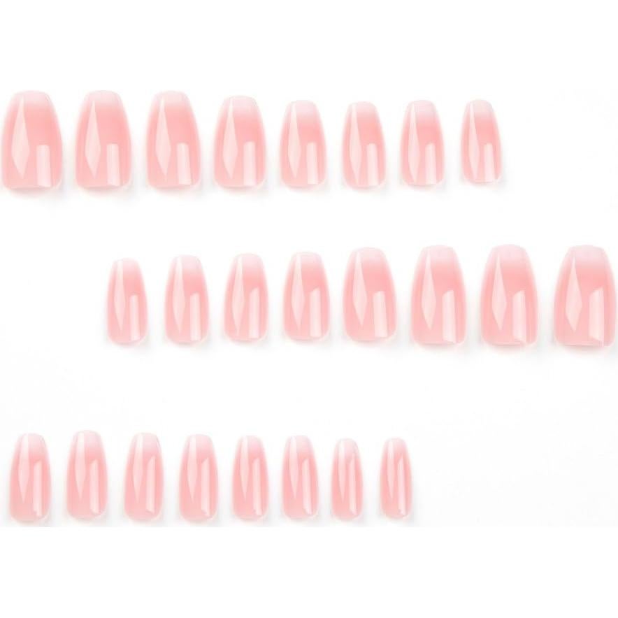 Uñas Postizas Medianas WAFOLOZE Ombre Rosa Blanco 24 Pcs