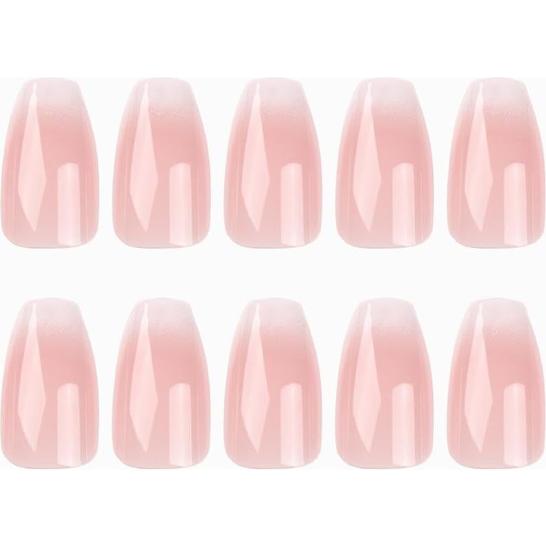 Uñas Postizas Medianas WAFOLOZE Ombre Rosa Blanco 24 Pcs