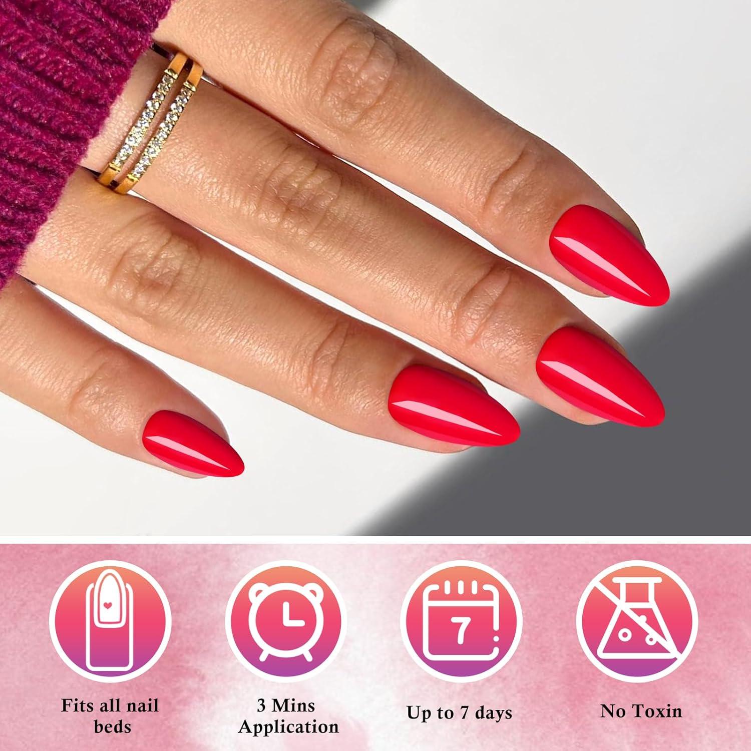 Kit Uñas Postizas Almendra Rojas AddFavor 240pcs Medianas