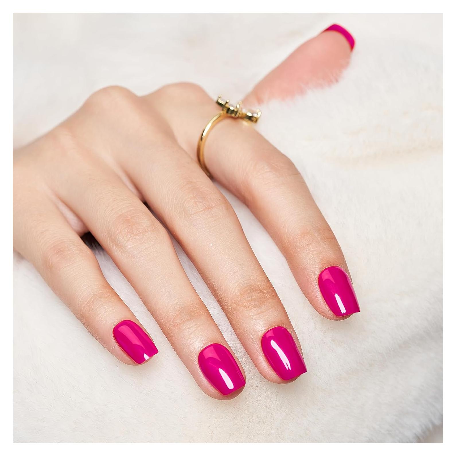 Uñas Postizas Cortas Rosadas Wooyas - 24 Piezas Reutilizables