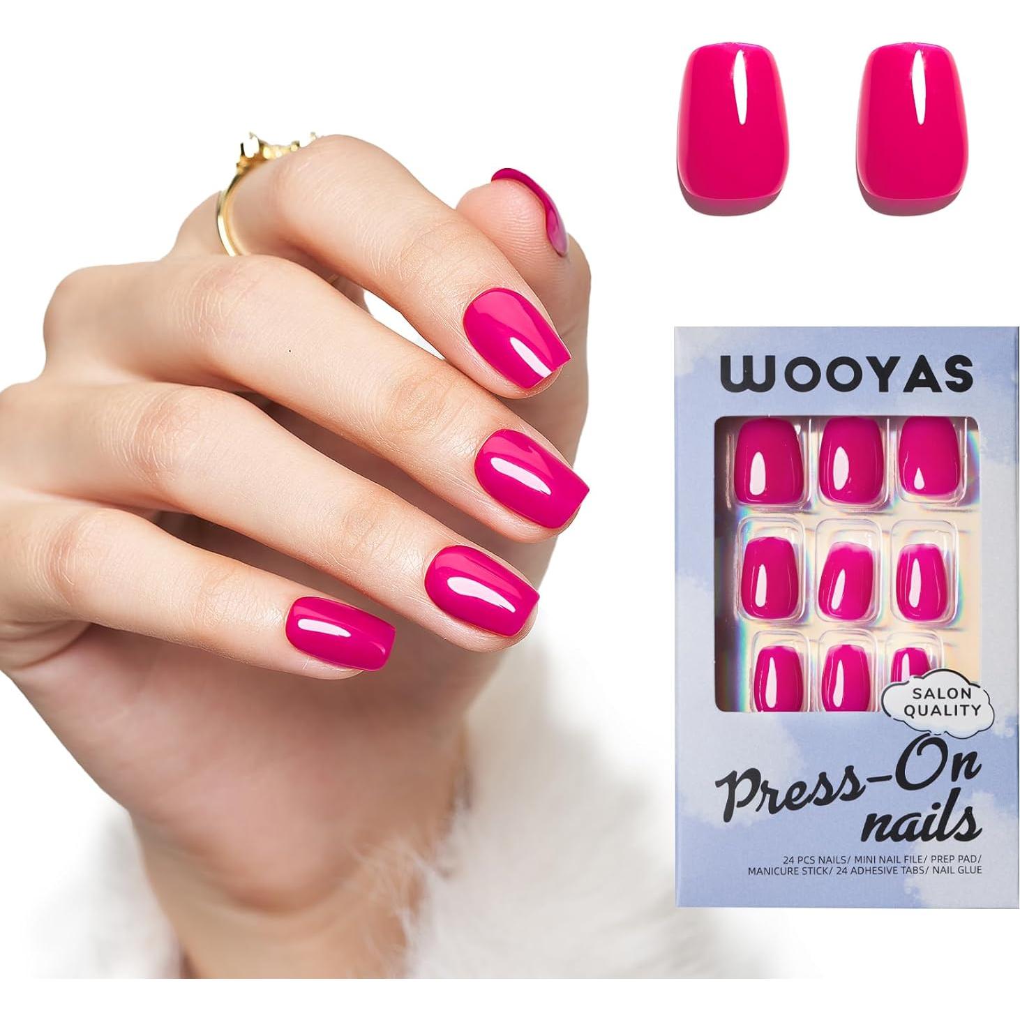 Uñas Postizas Cortas Rosadas Wooyas - 24 Piezas Reutilizables