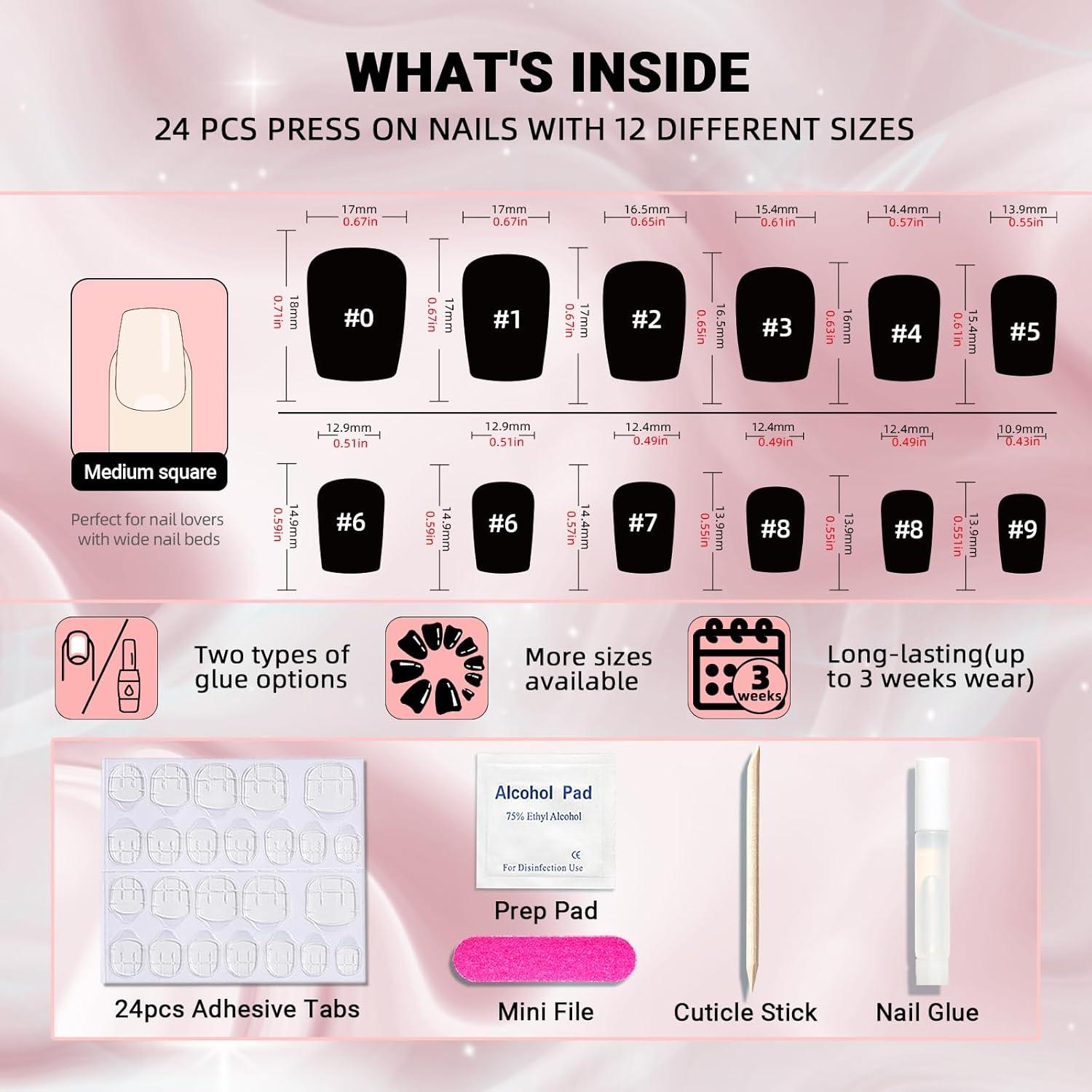 Uñas Postizas Cortas Rosadas Wooyas - 24 Piezas Reutilizables