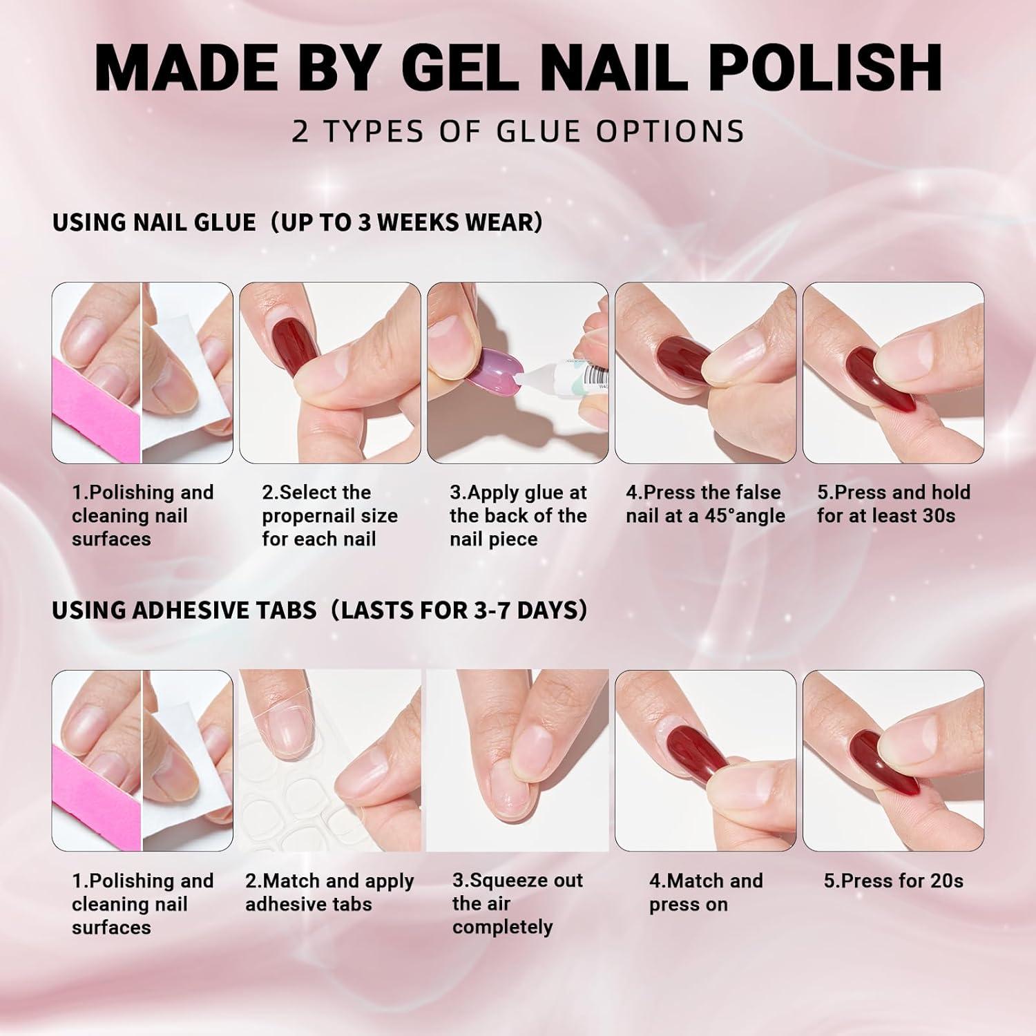 Uñas Postizas Cortas Rosadas Wooyas - 24 Piezas Reutilizables