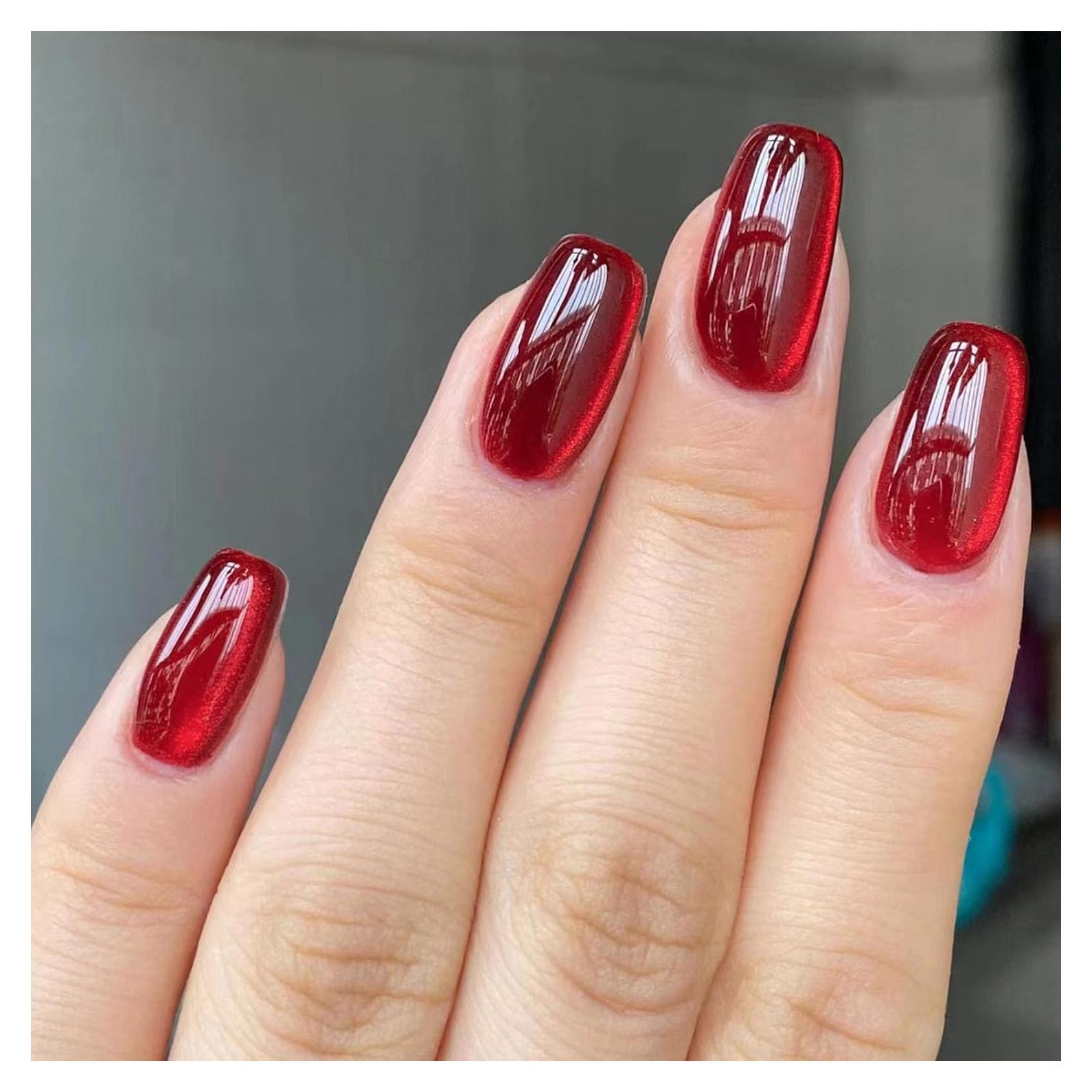 Uñas Postizas Acrílicas Tuzandw 24 Pcs Rojo Ojos de Gato