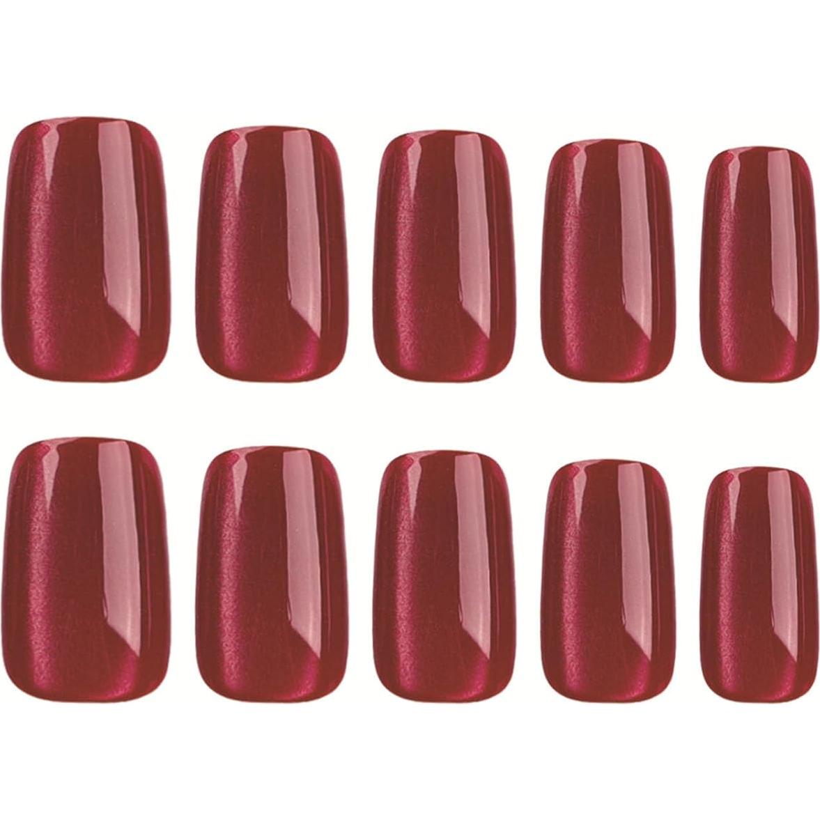 Uñas Postizas Acrílicas Tuzandw 24 Pcs Rojo Ojos de Gato