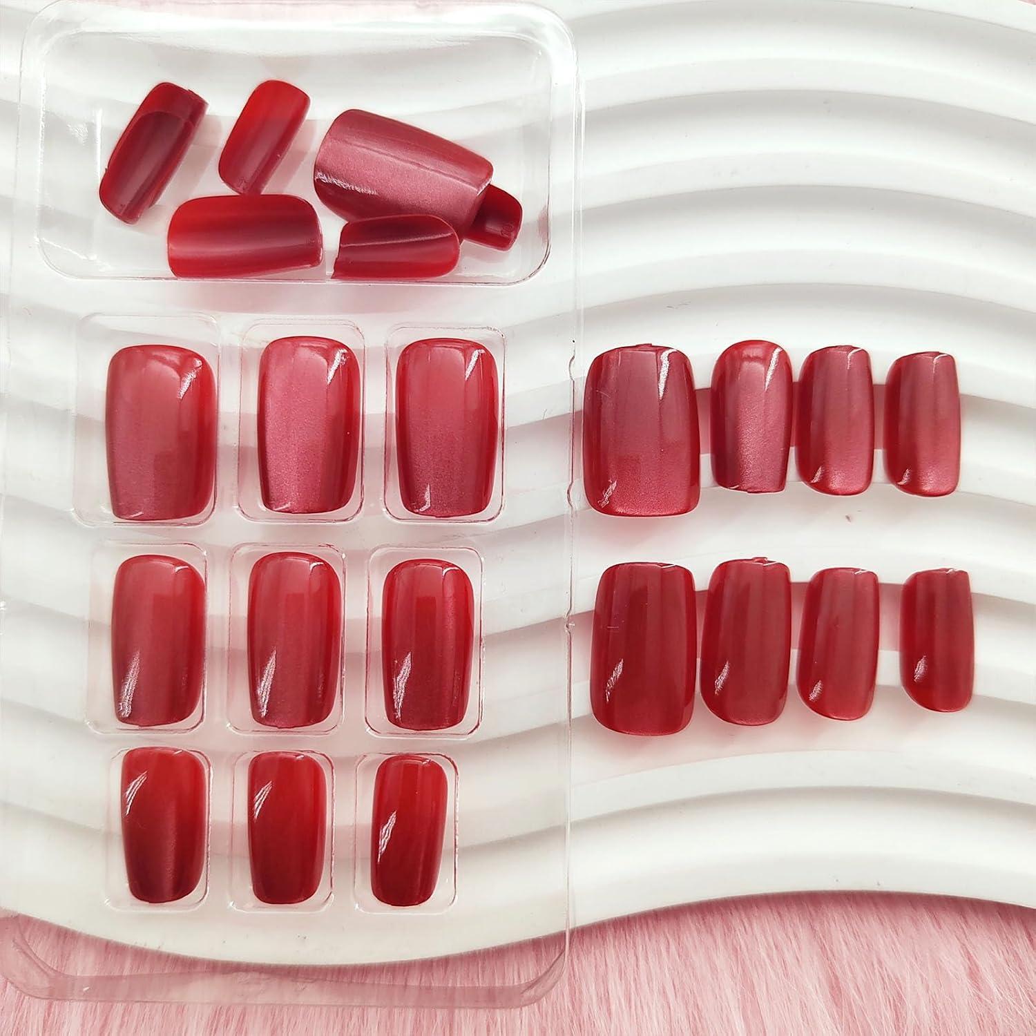 Uñas Postizas Acrílicas Tuzandw 24 Pcs Rojo Ojos de Gato