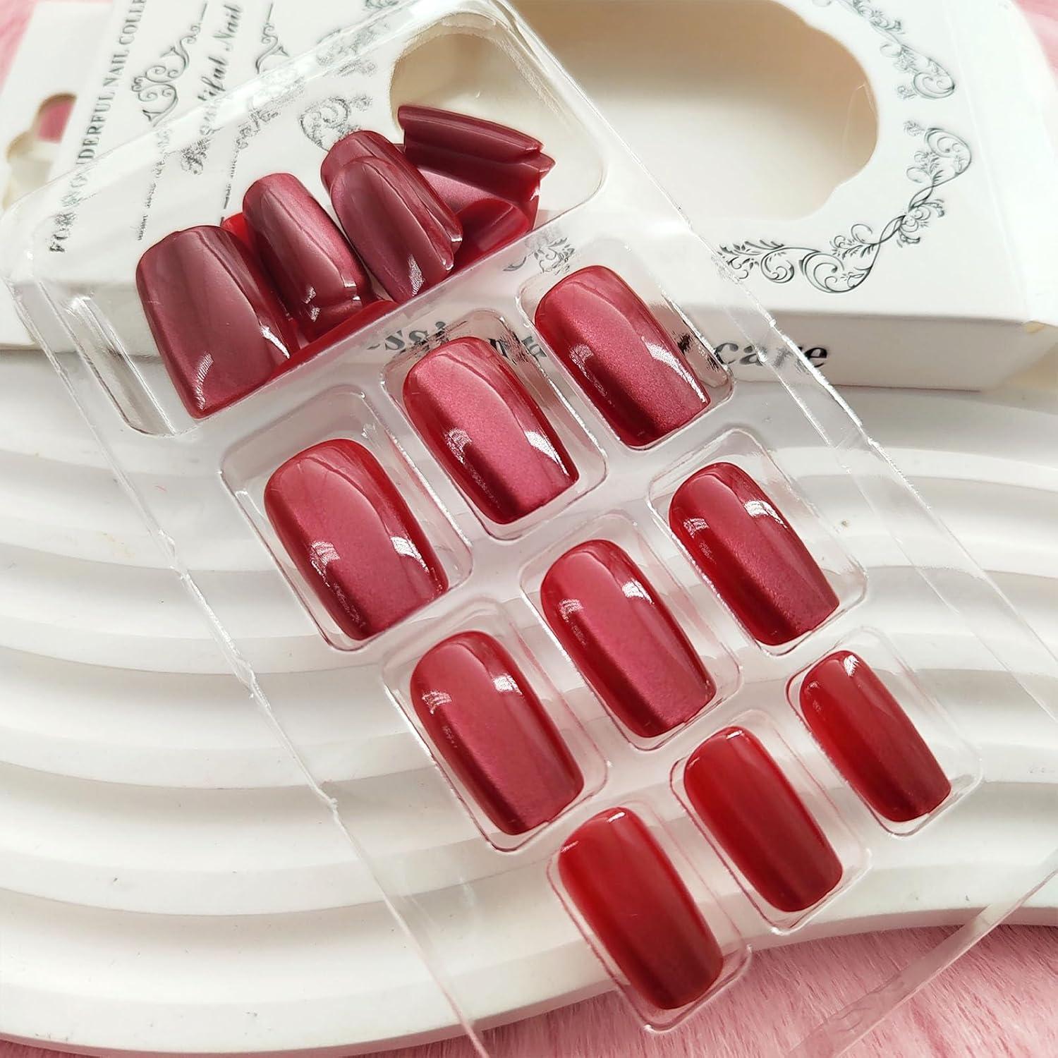 Uñas Postizas Acrílicas Tuzandw 24 Pcs Rojo Ojos de Gato