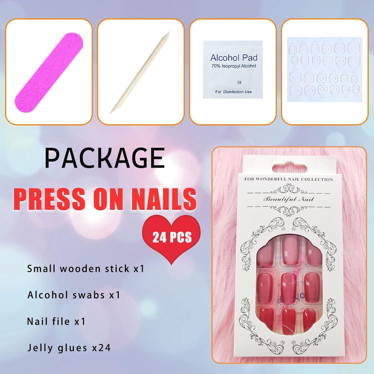 Uñas Postizas Acrílicas Tuzandw 24 Pcs Rojo Ojos de Gato