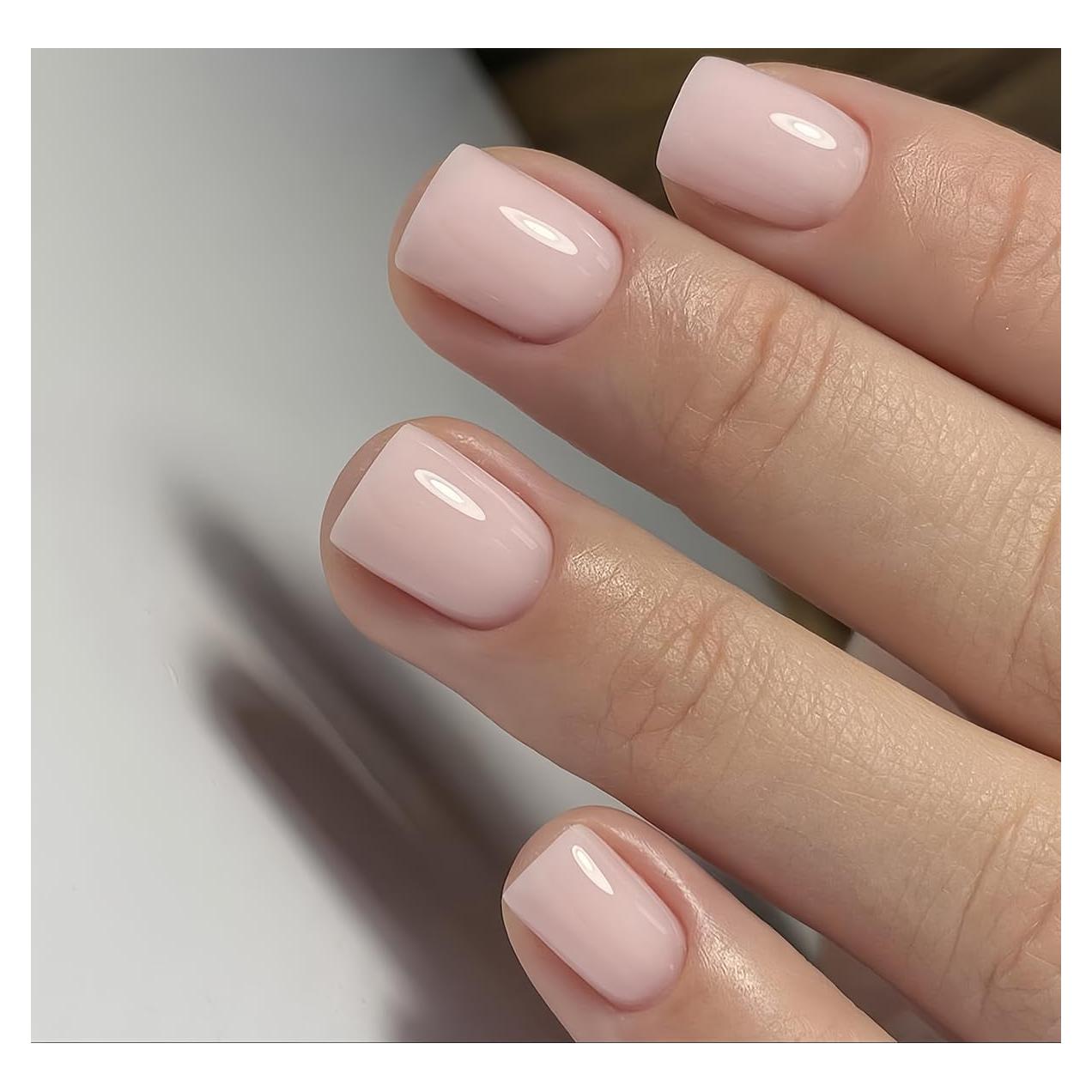 Uñas Postizas Cortas Cuadradas BFY 24 Pcs Gel Rosa-Blanco