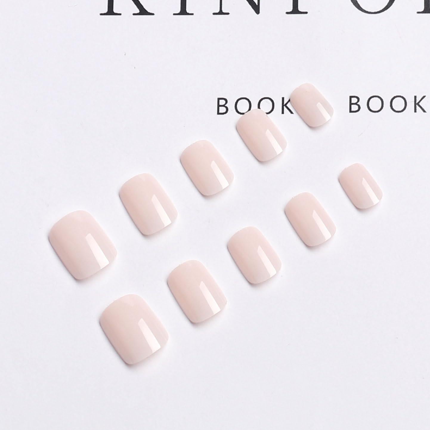 Uñas Postizas Cortas Cuadradas BFY 24 Pcs Gel Rosa-Blanco