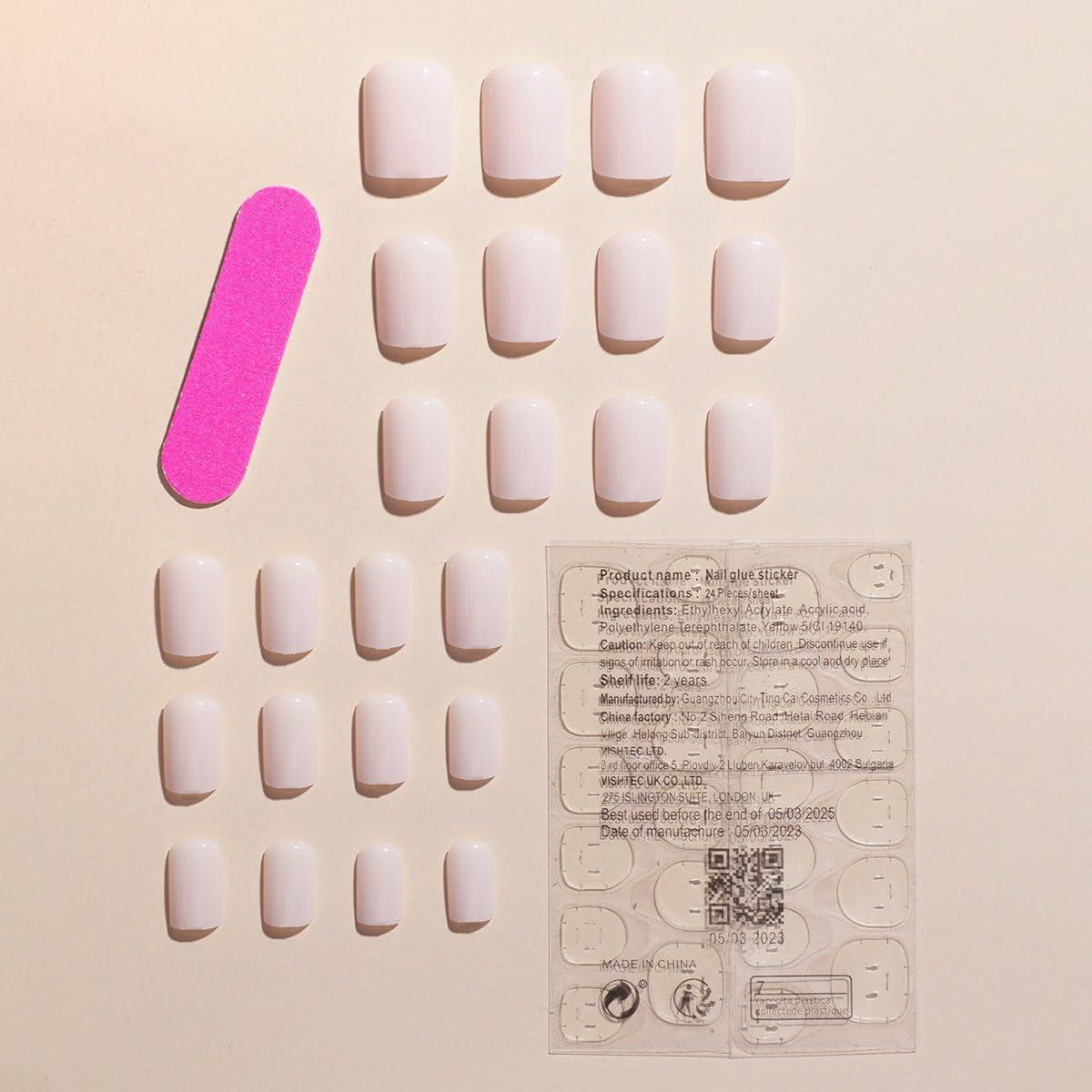 Uñas Postizas Cortas Cuadradas BFY 24 Pcs Gel Rosa-Blanco