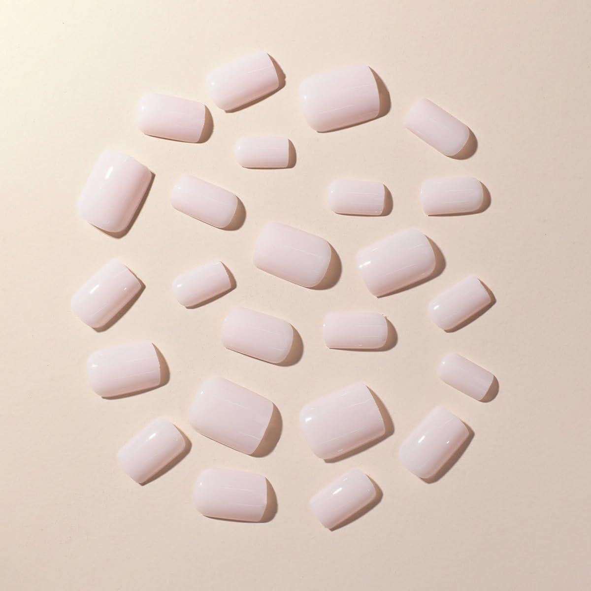 Uñas Postizas Cortas Cuadradas BFY 24 Pcs Gel Rosa-Blanco