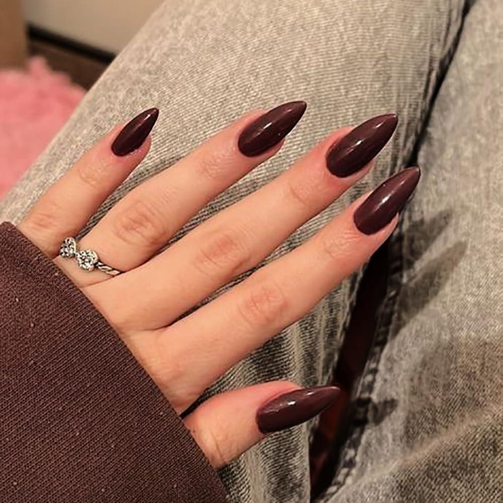 Uñas Postizas Almendra Medianas MinFeel Chocolate Marrón 24PCS