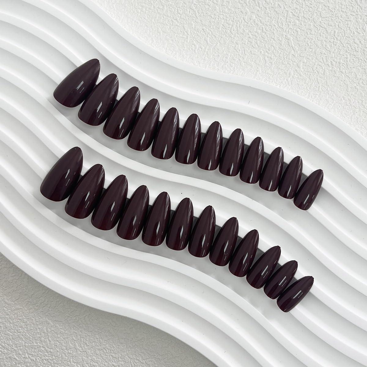 Uñas Postizas Almendra Medianas MinFeel Chocolate Marrón 24PCS