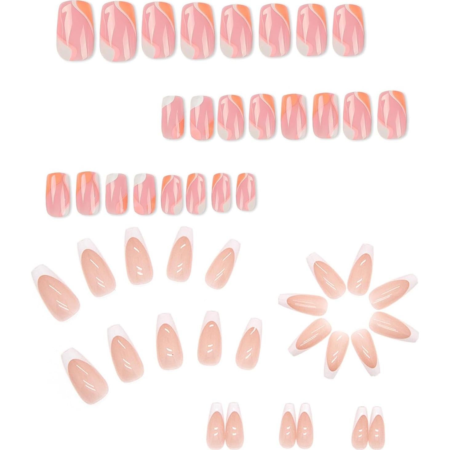 6 Paquetes Uñas Postizas Medianas TOGZOM Ombre y Francesa