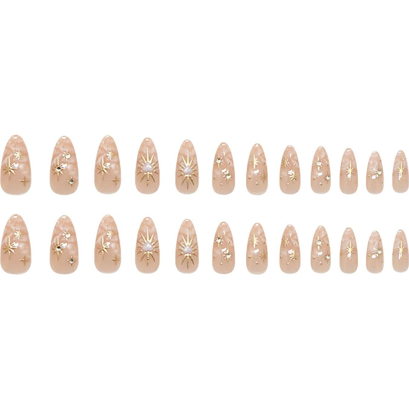 24 Uñas Postizas Almendra KSTBJN Acrílicas Brillantes