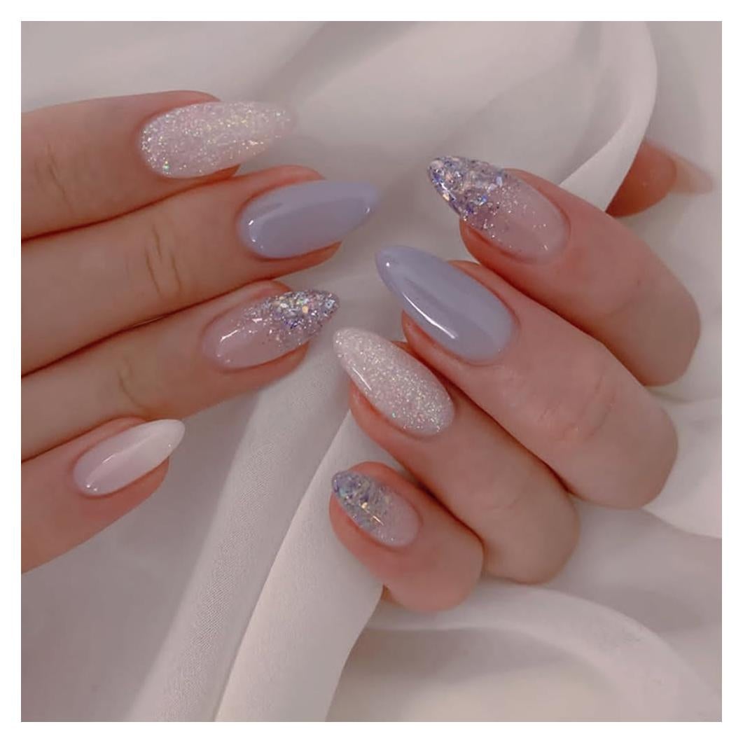 Uñas Postizas Acrílicas Hrnsnails Almendra Brillantes 24 Piezas