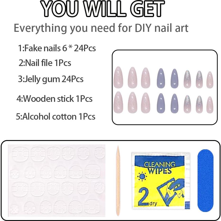 Uñas Postizas Acrílicas Hrnsnails Almendra Brillantes 24 Piezas