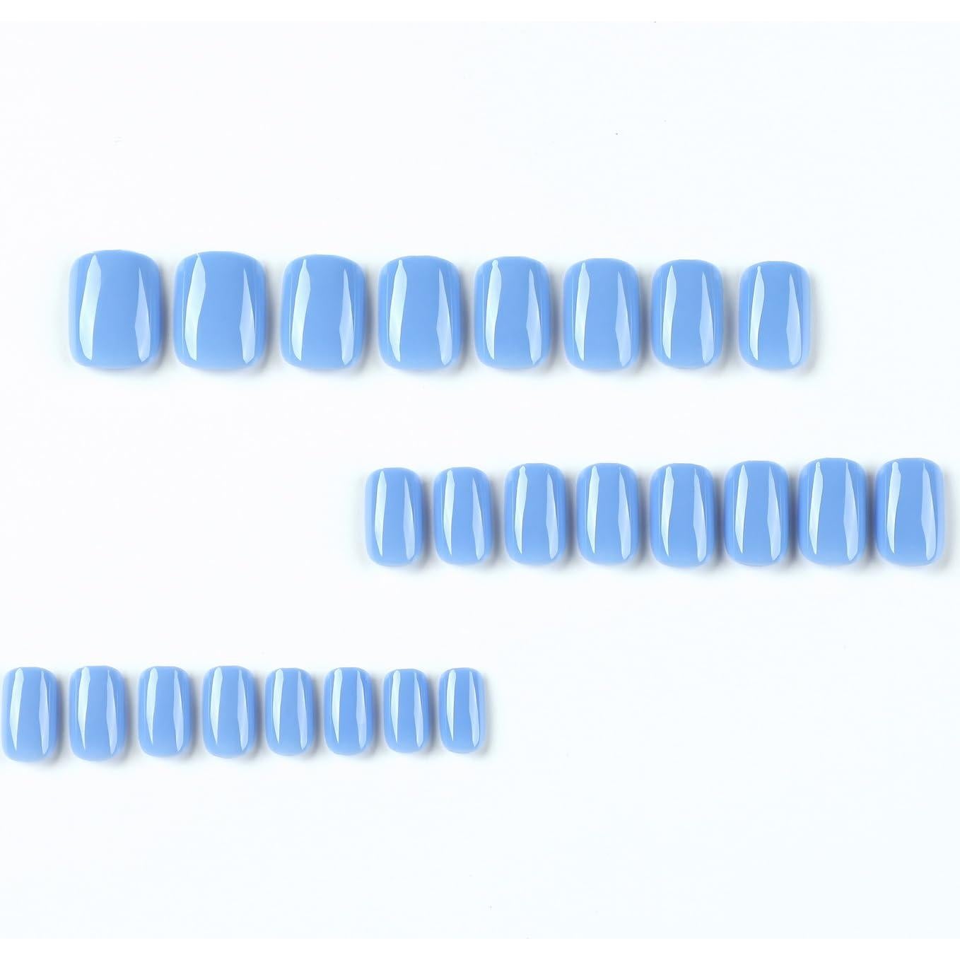 Uñas Postizas Cortas Azules Gritose - 24 Uñas Reutilizables