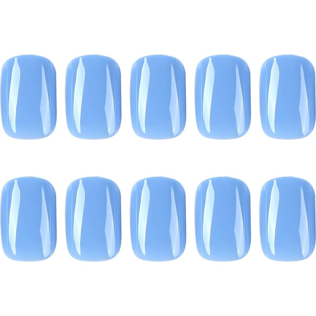 Uñas Postizas Cortas Azules Gritose - 24 Uñas Reutilizables