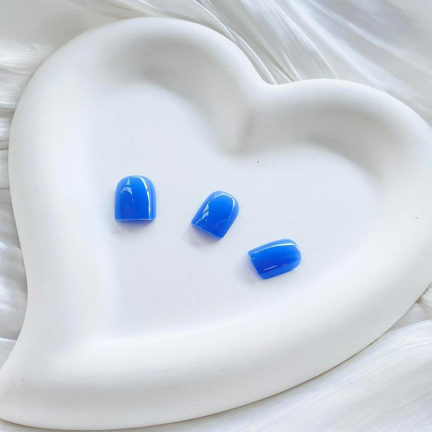 Uñas Postizas Cortas Azules Gritose - 24 Uñas Reutilizables