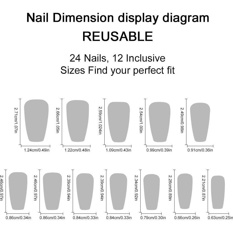 Uñas Postizas Negras Cuadradas Artísticas MIXFOSAHN 24 Pcs