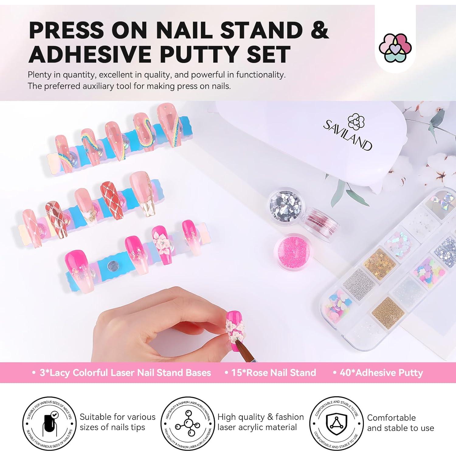 Soporte de Uñas Saviland Magnético 3 Pcs Rosa para Uñas Postizas