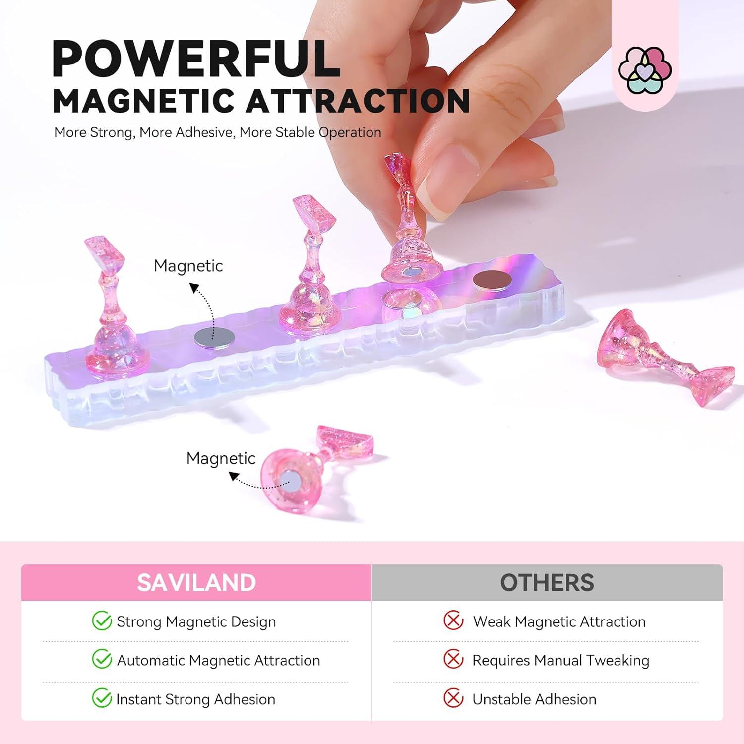 Soporte de Uñas Saviland Magnético 3 Pcs Rosa para Uñas Postizas