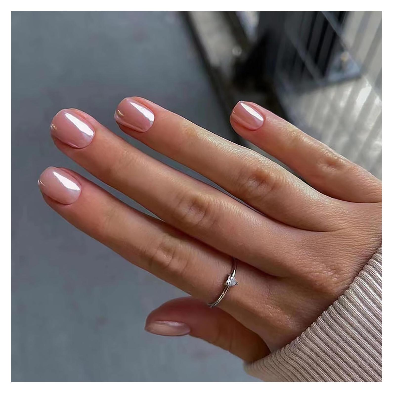 24 Uñas Postizas Cortas Cuadradas RIIICFDD Rosa Nude