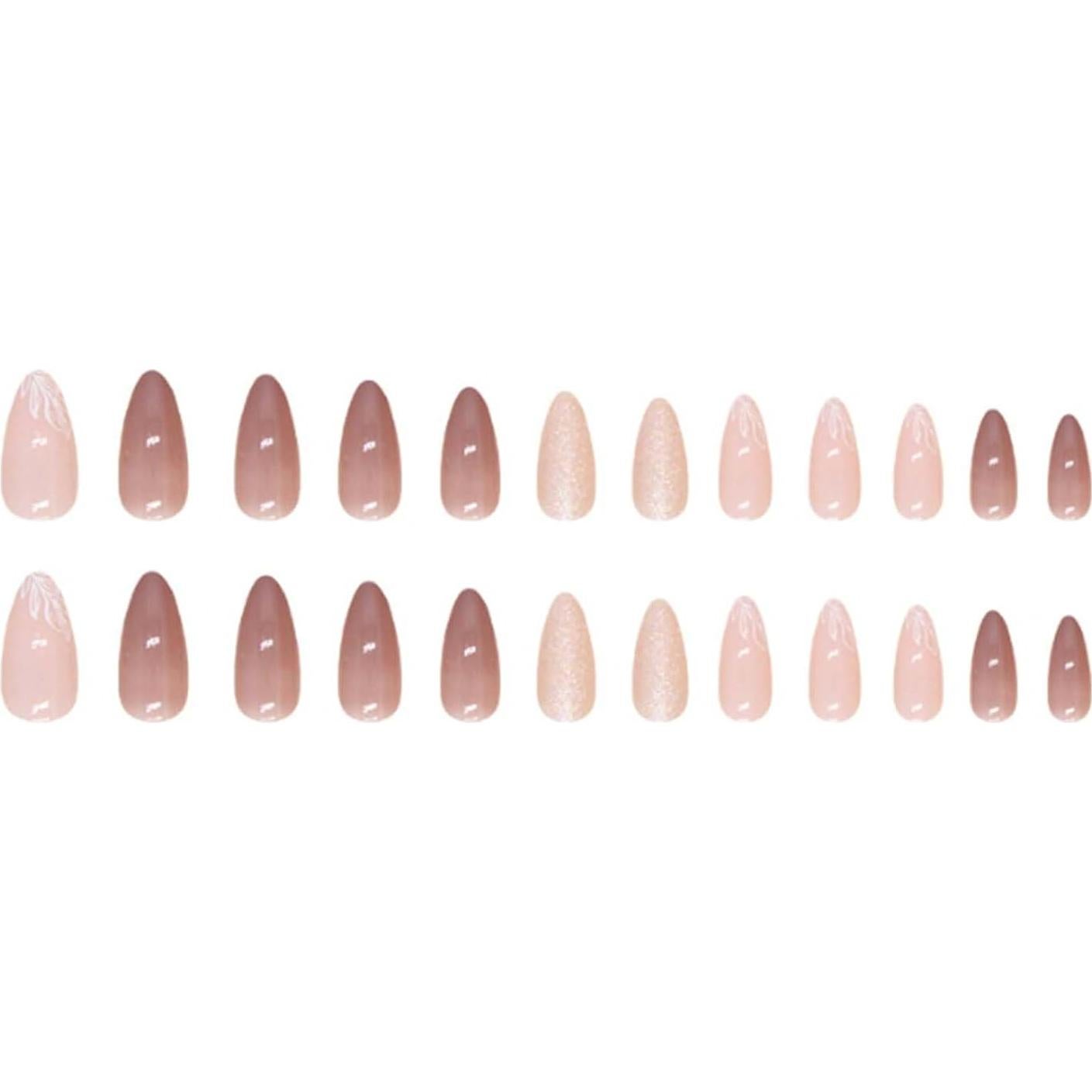 Uñas Postizas Cortas Almendra Nude Francesas 24PCS - Alta Calidad