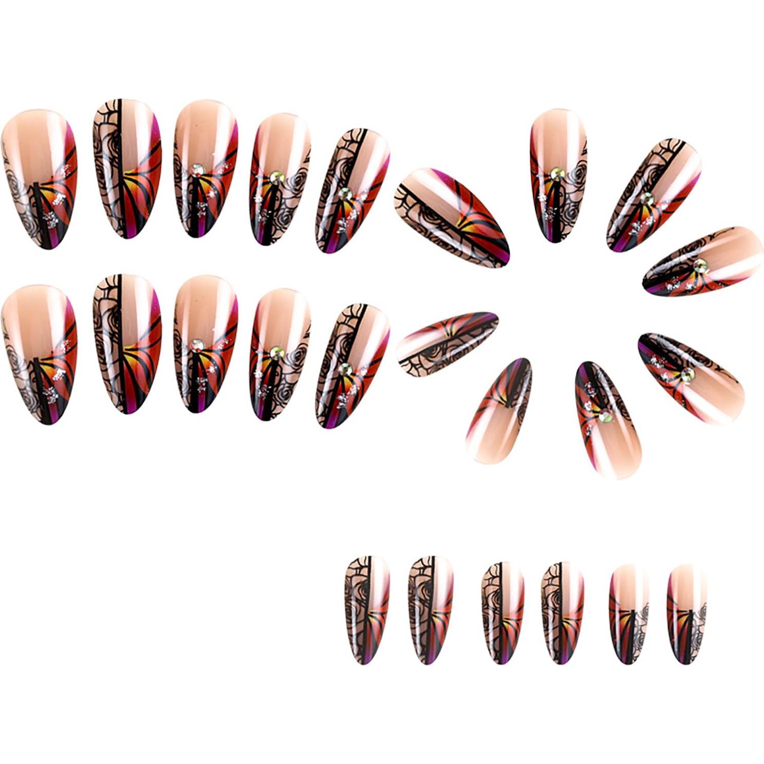 Uñas Postizas Francesas TBRZTR 24 Piezas Diseño Flor y Mariposa