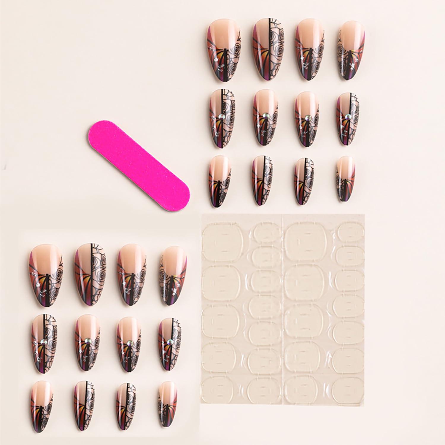 Uñas Postizas Francesas TBRZTR 24 Piezas Diseño Flor y Mariposa