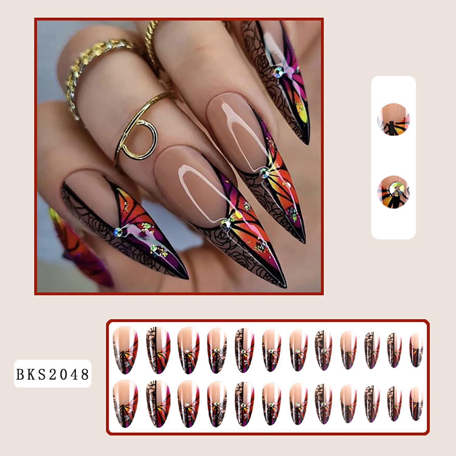 Uñas Postizas Francesas TBRZTR 24 Piezas Diseño Flor y Mariposa