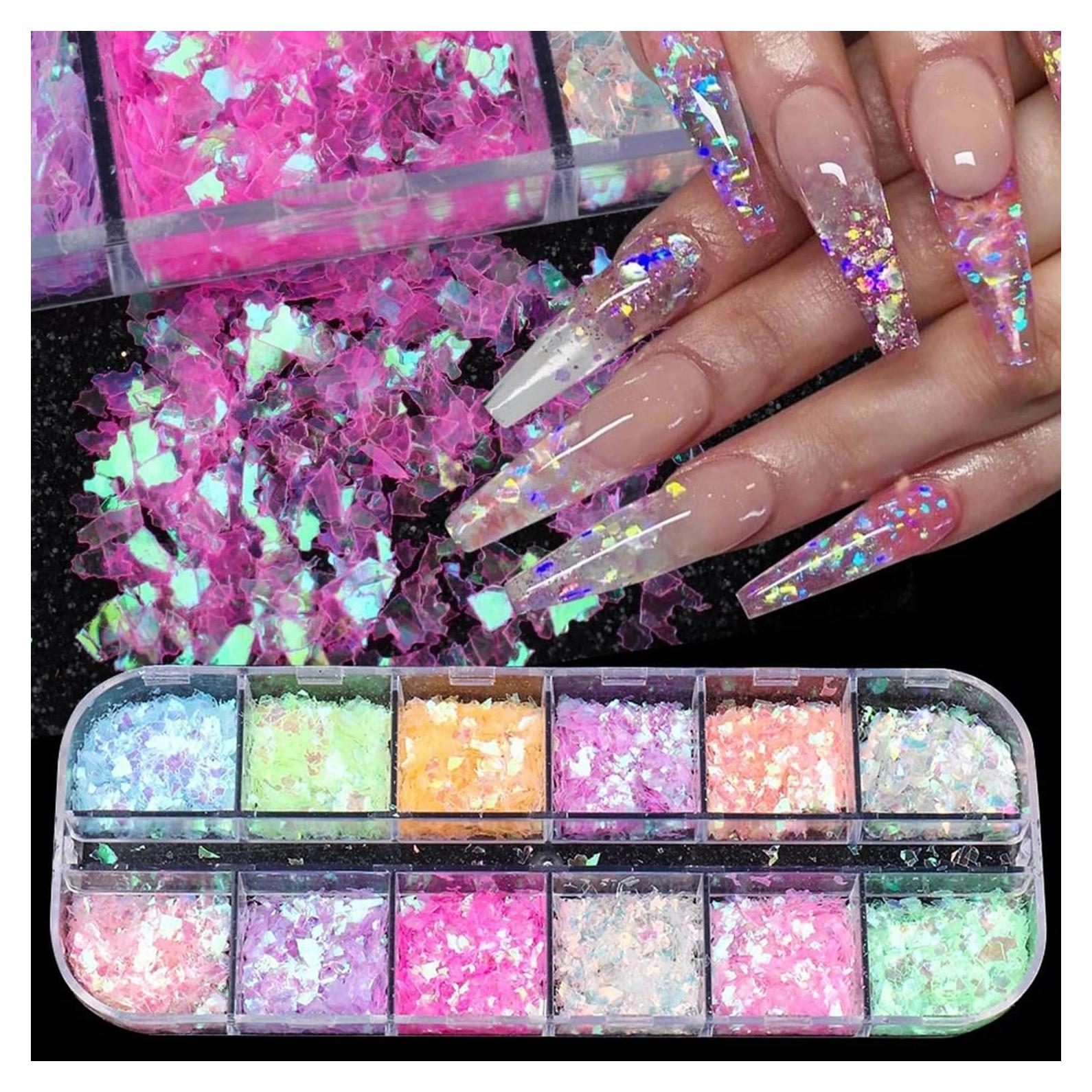 Lentejuelas de Uñas Holográficas DZPGUONIZ 12 Colores 28g