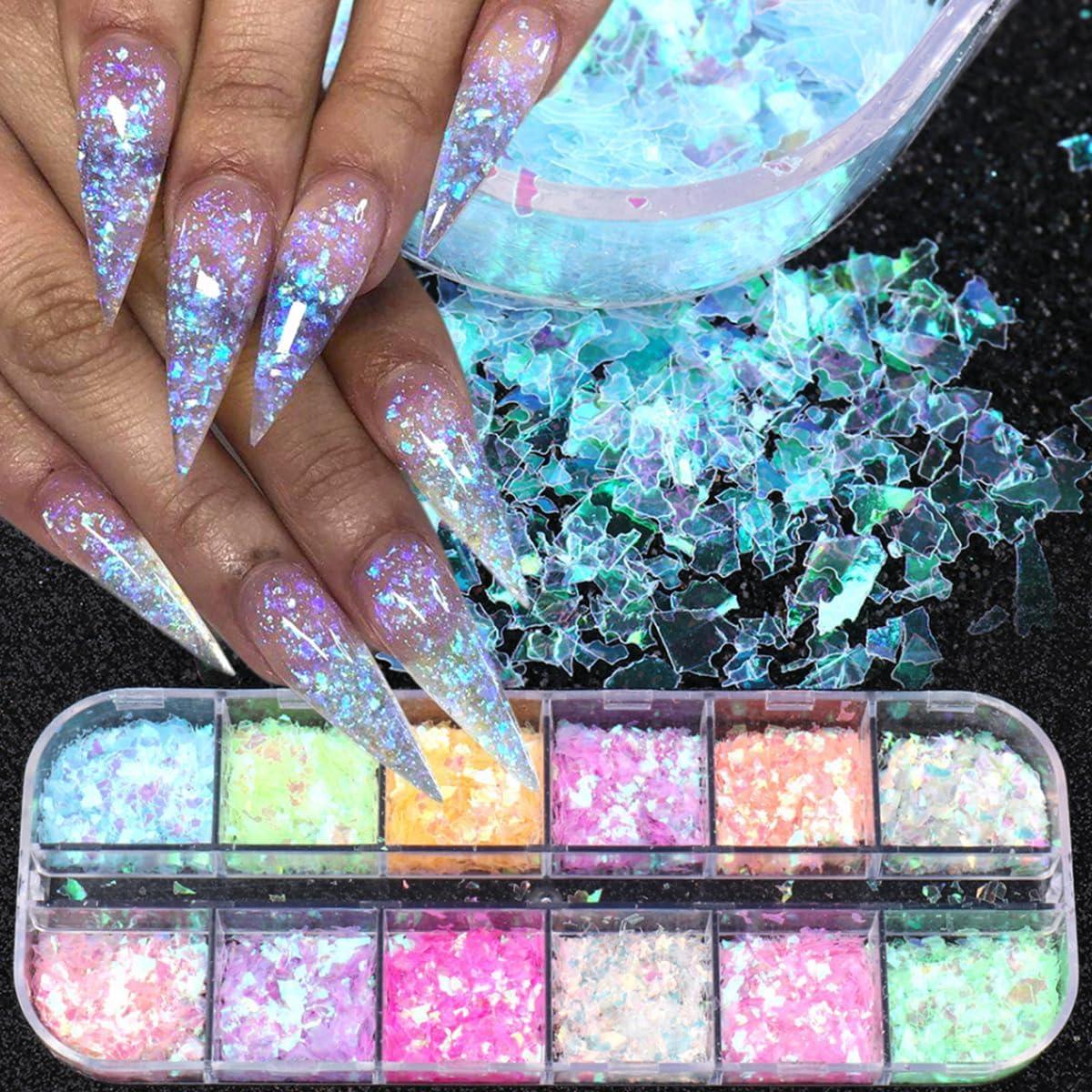Lentejuelas de Uñas Holográficas DZPGUONIZ 12 Colores 28g