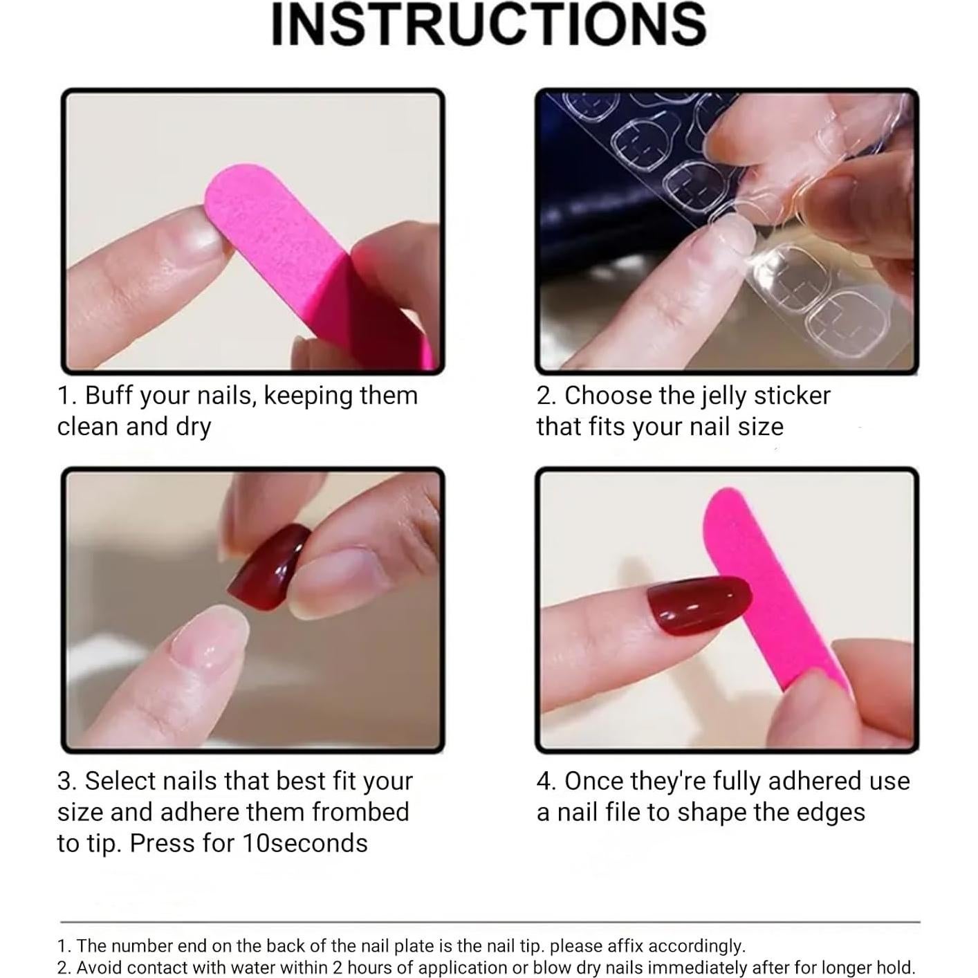 Uñas Postizas Seeneey Largas Punta Francesa 24pcs Diseño Flores