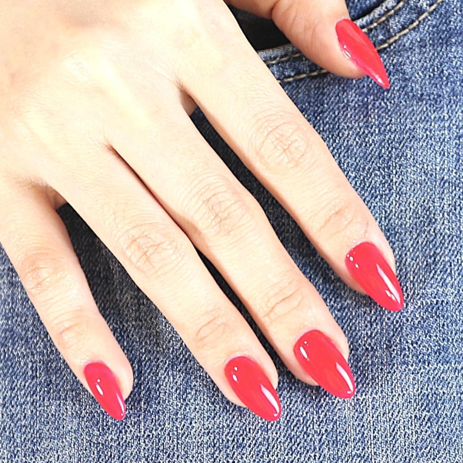 Uñas Postizas Hechas a Mano SUNRUBY 30 Piezas Rojas Neón